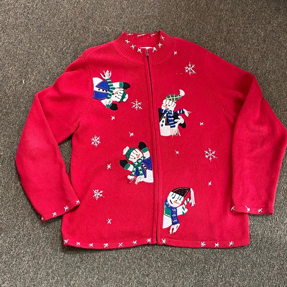 White Stag Vintage Red Snowman Cardigan